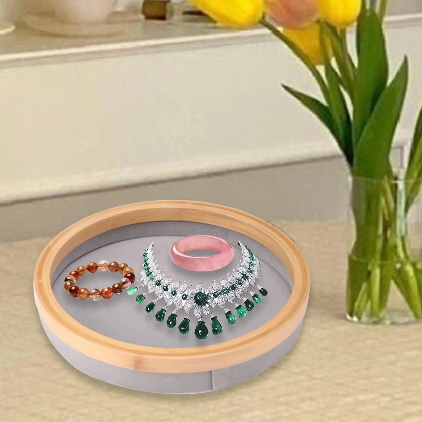 Jewelry Tray Jewelry Organizer Round Jewelry Storage Tray for Rings Earring Show Shopping Mall Jewelry Store Live Broadcast