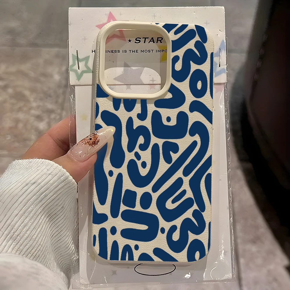 Blue Abstract Letter Pattern Lychee Soft Phone Case Cover