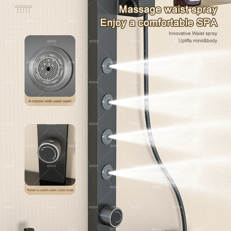 Grey Bathroom Shower Set Waist Spray Smart Digital Display Shower Faucet Full Set Hotel Apartment Bathtub Rainfall Shower System 4