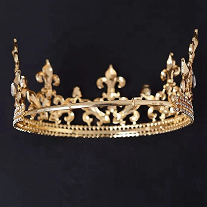 A85Q-Gold King Crown For Men Adjustable Imperial Medieval Birthday Crown Prom Kings