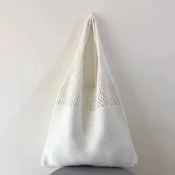 Elegant Handcrafted Knitted Tote - Large Capacity Summer Beach Bag (White)