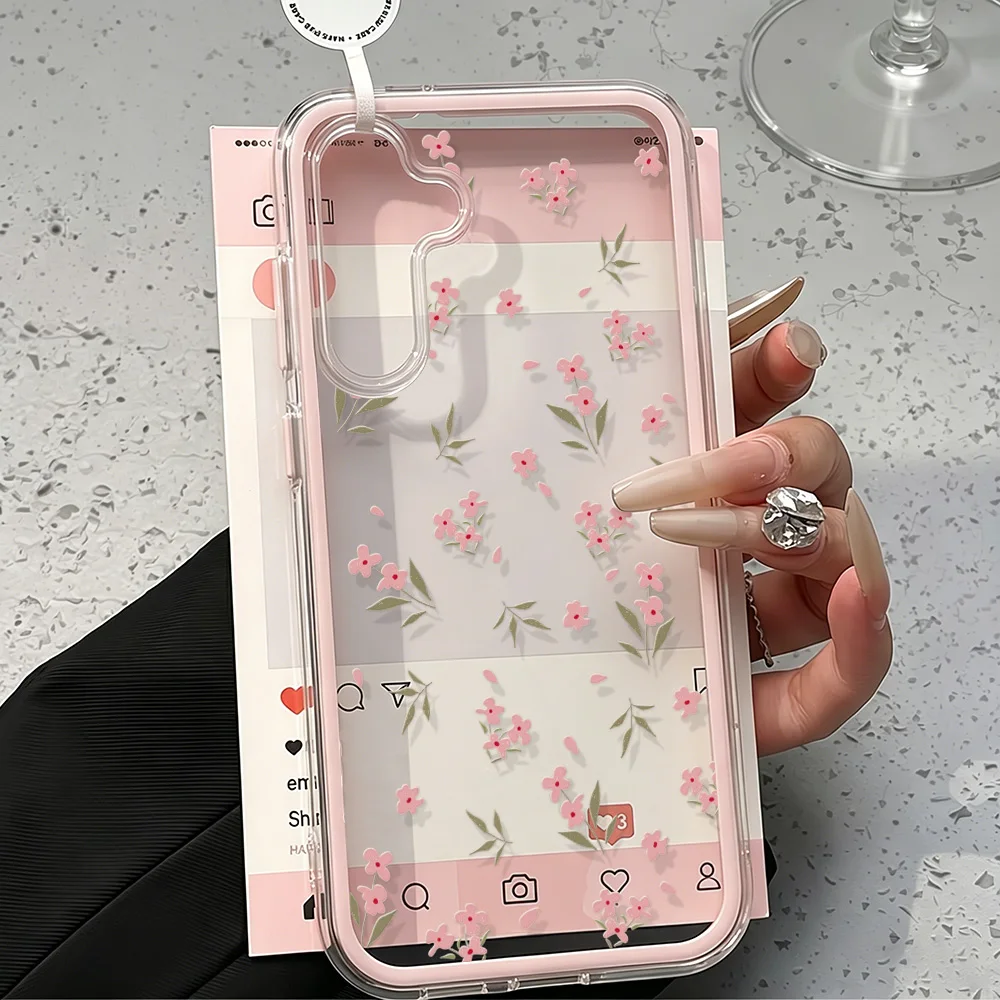 Pink Floral Transparent Phone Case Cover