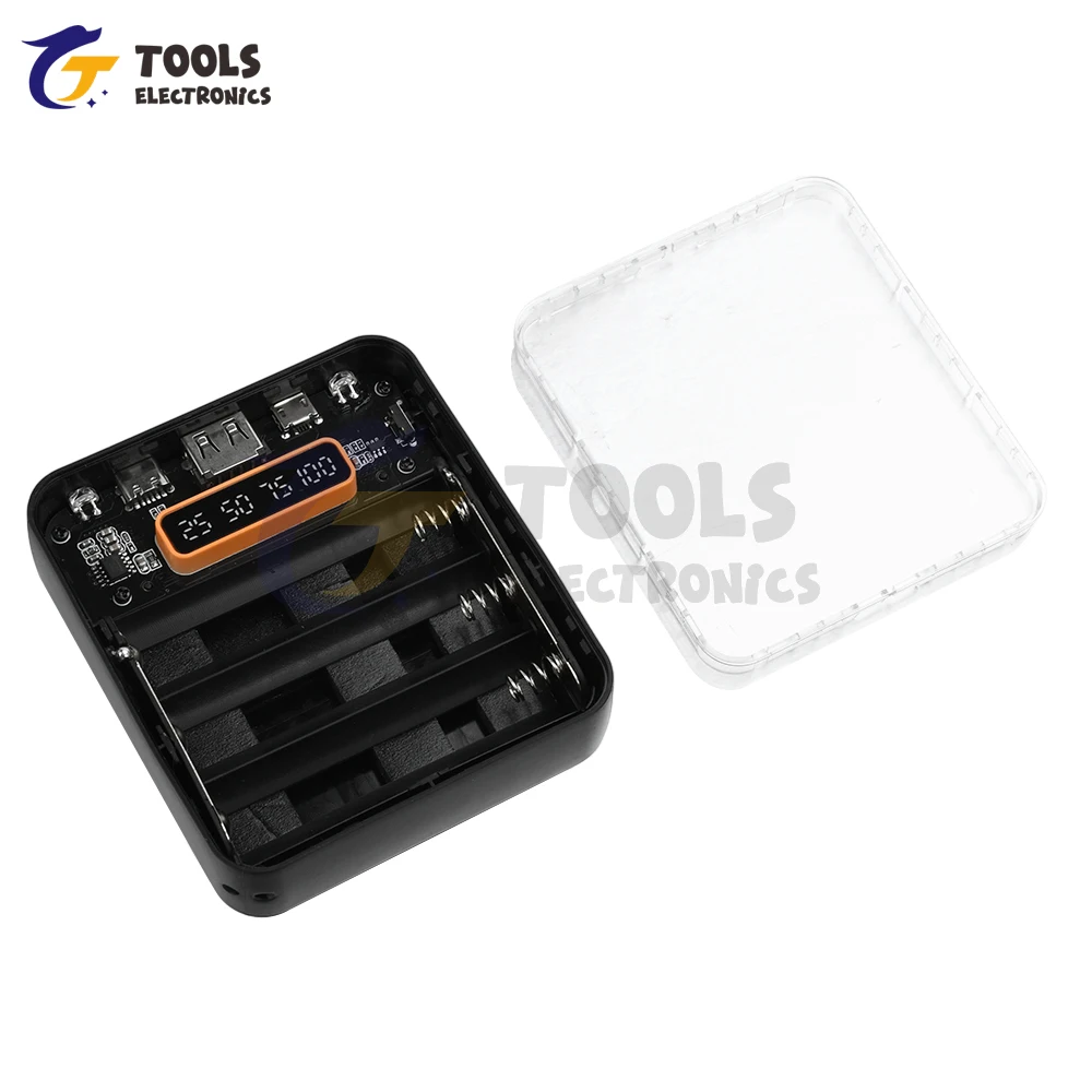 Transparent Power Bank Case 3 x 18650 Battery Box Cable DIY Charging Treasure No Soldering Digital Display