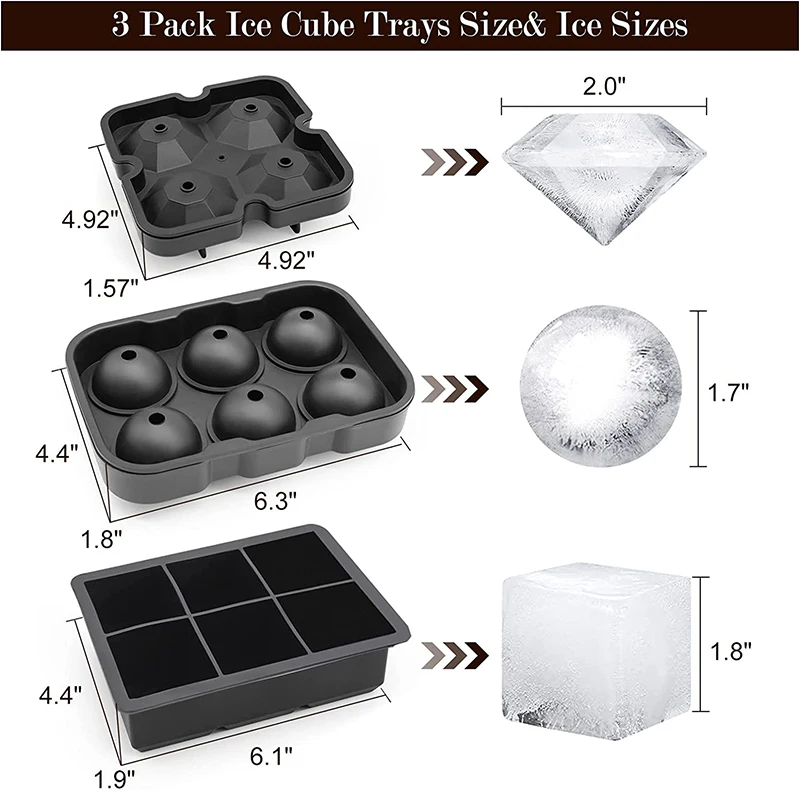 LMETJMA Large Ice Cube Trays Silicone Ice Cube Molds for Freezer with Lid Reusable Whiskey Ice Mold Ball Diamond Ice Mold JT08 BEST SELLERS LMETJMA Large Ice Cube Trays Silicone Ice Cube Molds for Freezer with Lid Reusable Whiskey Ice Mold Ball Diamond Ice Mold JT08 BEST SELLERS