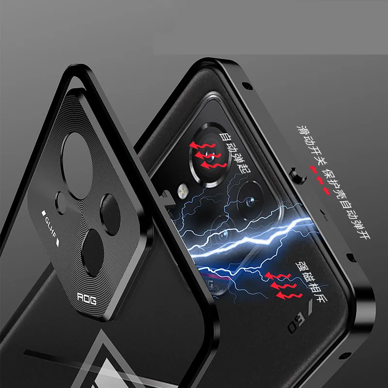 For ROG Phone 9 Pro Case,Metal Aluminium Magnet Shockproof Shell,Camera Protection Transparent Phone Case Funda For ROG Phone 9 3