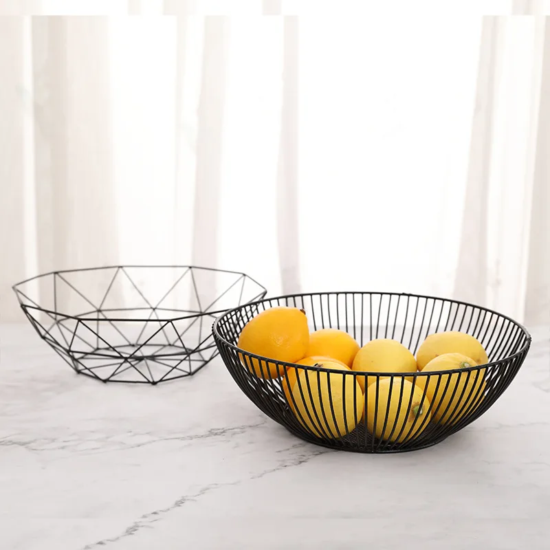 Nordic Style Geometric Vegetable Fruit Metal Wire Basket Kitchen Desktop Storage Bowl Container Table Fruit Plates Decoration