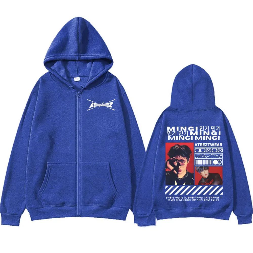 Limited Korean Band Mingi Ateez Graphic Zip Up Hoodies Men Fashion Hip Hop Vintage Jacket Sweatshirt Casual Fleece Zipper Hoodie 4