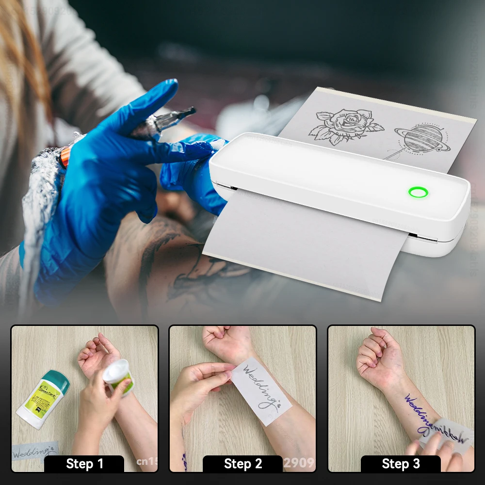 A4 Portable Mini Wireless Bluetooth Inkless Thermal Printer Tattoo Paper lot