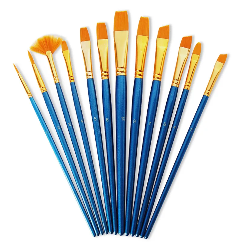 12pcs Different Shape Watercolor Paint Brushes Set with Fan Brush Nylon Hair Wood Handle Professional Painting Brush for Acrylic 46cm retro woven wood bead rope diy handbag handle bag strap handle shoulder belt handbag replacement with nylon rope