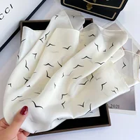 27.5" Simple Seagull Printed Square Scarf Stylish Imitation Silk Satin Shawl Spring Autumn Thin Sunscreen Headscarf For Women - Image 3