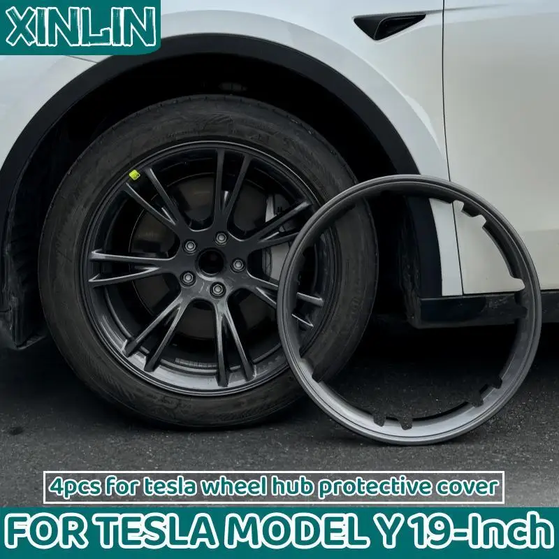 Wheel Hub Covers Wheel Hub Caps 4PCS For Tesla Model Y 19 Inch Rim Wheel Hub Protection Patch Protector Hubcaps Parts Automobile Cover Cap Accessories