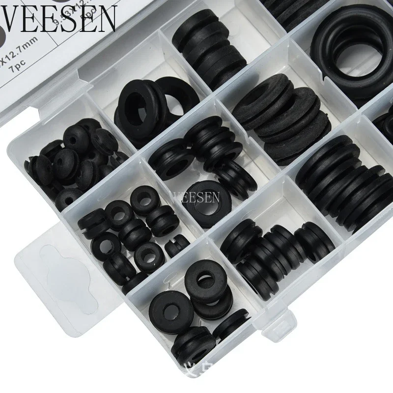 125 Pieces Rubber Grommet Assortment Kit Electrical Conductor Gasket Ring Set for Wire Plug and Cable