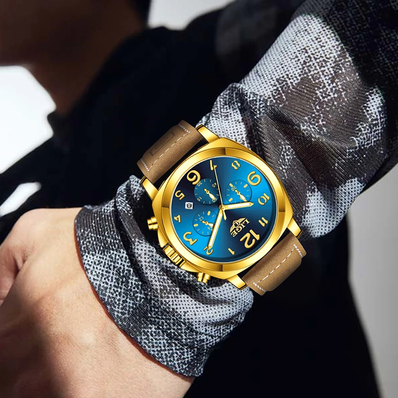 LIGE Top Brand Luxury Mens Watches Fashion Business Big Dial Watch Men Military Waterproof Luminous Chronograph Clock Male Gift