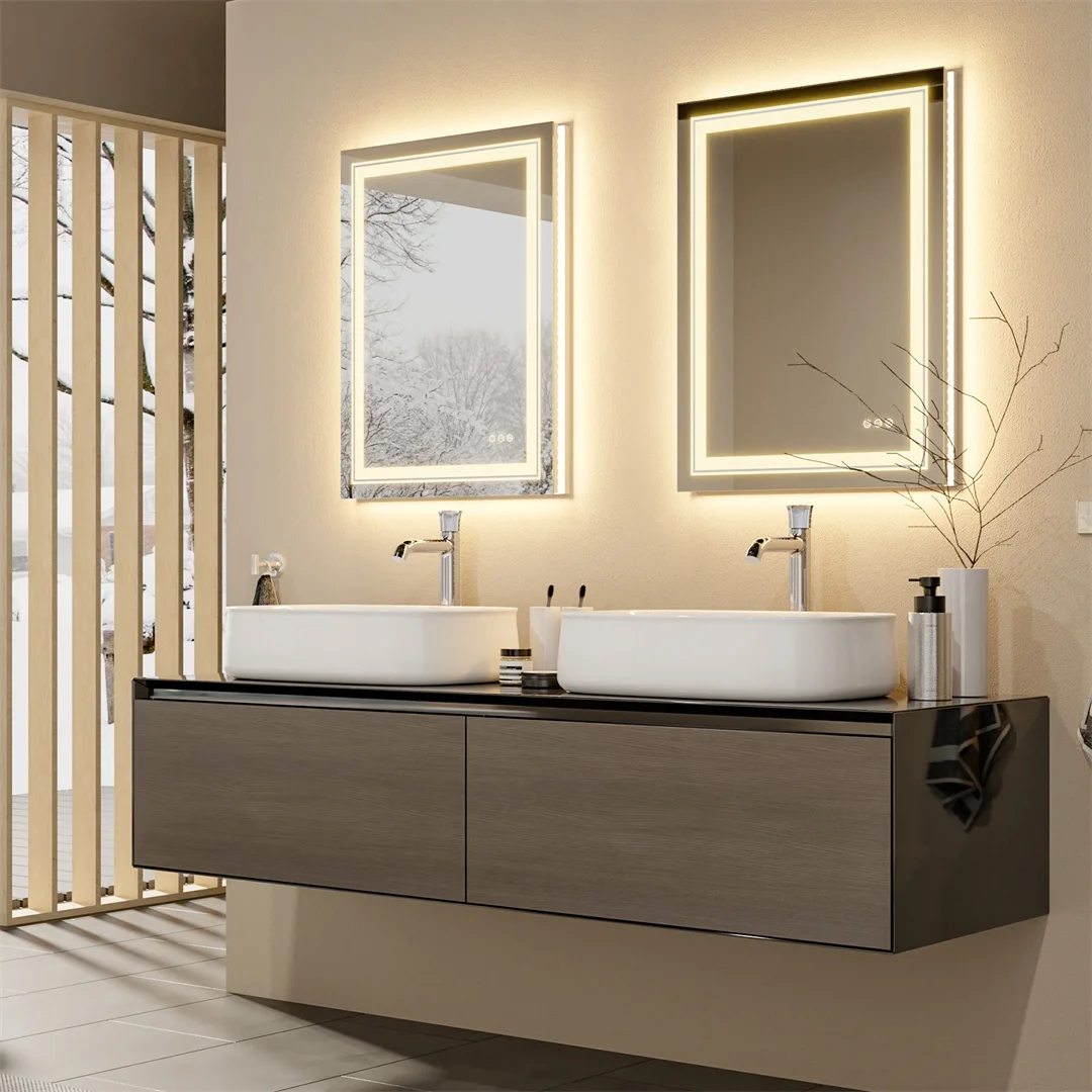 LUVODI Luxury Crystal Clear LED Bathroom Mirror IP65 Waterproof Dimming Makeup Dressing Mirror with Double Lights 2