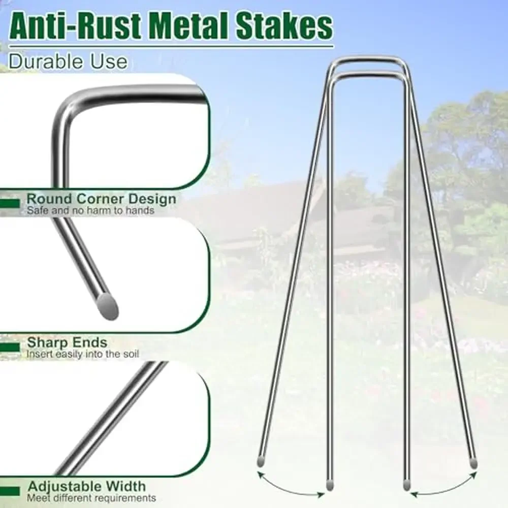 100 Pack 12" 11G Galvanized Landscape Stakes Garden Metal Pins Weed Barrier Fence Versatile Outdoor Tool Christmas Decoration &