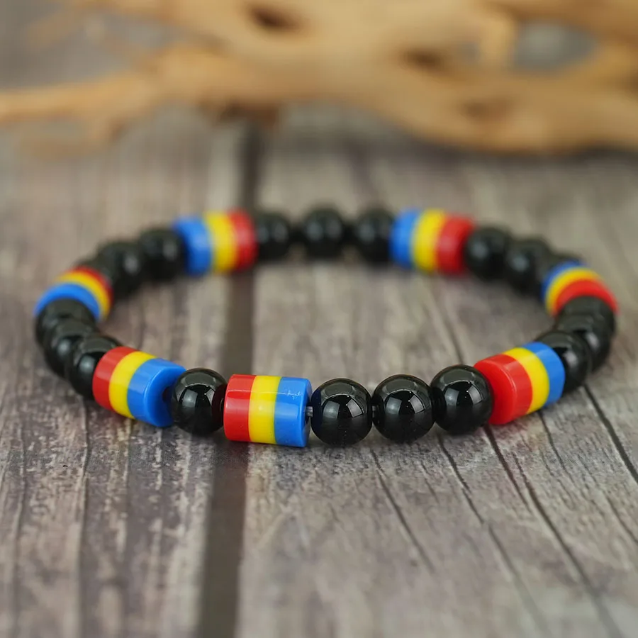 Obsidian Strand National Flag Color Bracelet for Men