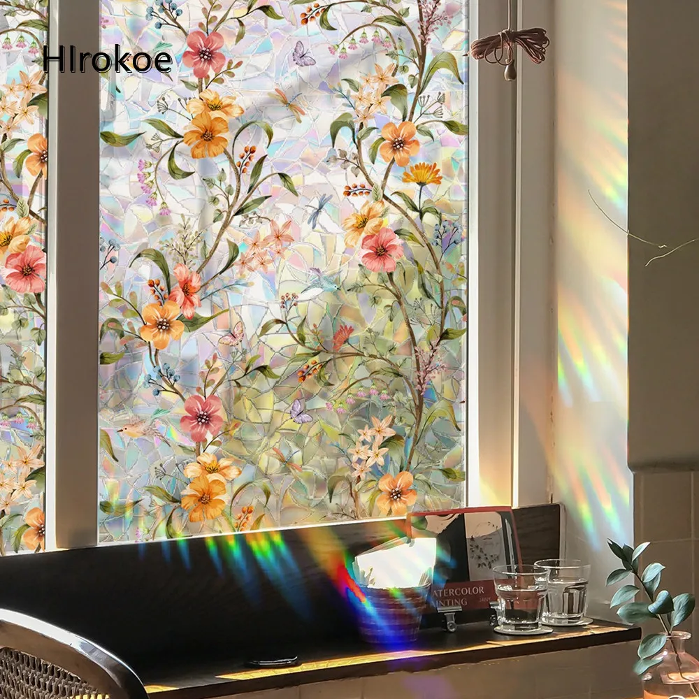 Colorful Flower Glass Window Stickers Electrostatic Stickers Sunlight Glass Film Home Wall Decoration