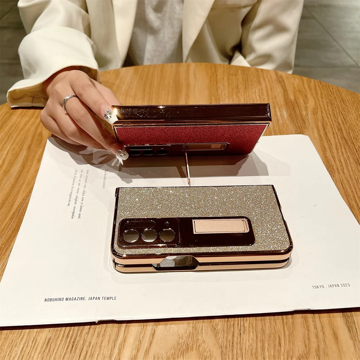 Luxury Plating Bling Glitter Phone Case For OPPO Find N Hard PC Leather Shockproof Full Package Hinge Protection Cover For FindN