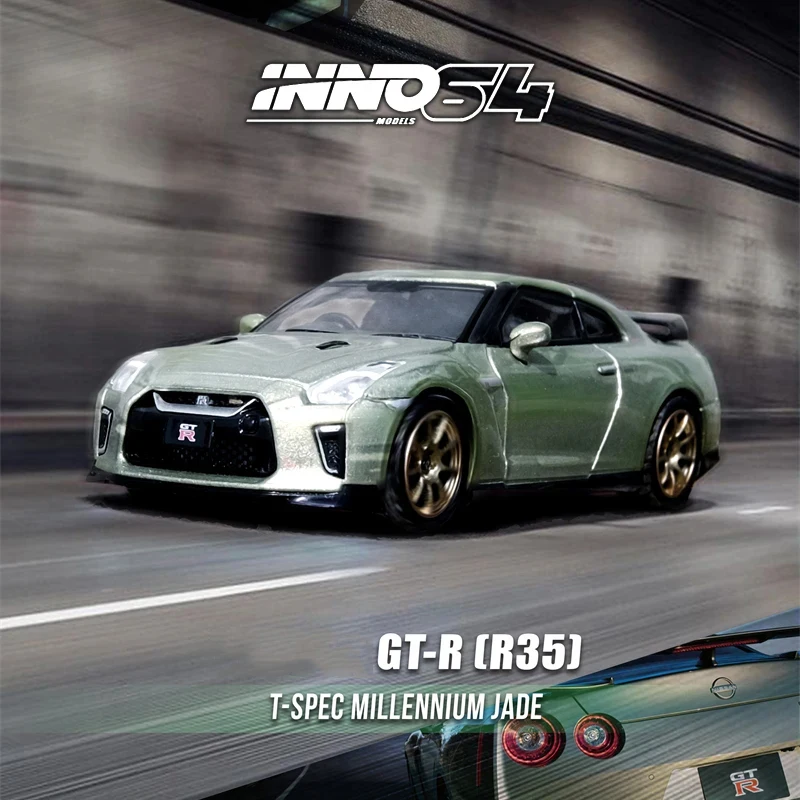 

INNO In Stock 1:64 GTR R35 T SPEC Millennium Jade Diecast Diorama Car Model Collection Miniature Toys