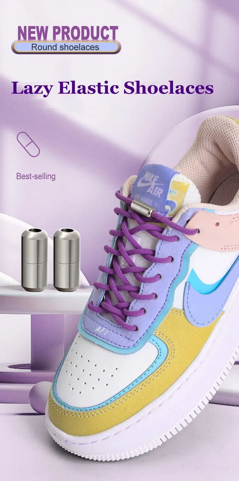 2024 New Round Elastic Laces Sneakers Shoelaces Without Ties No Tie Shoe Laces Kids Adult Quick Shoe Lace Rubber Bands for Shoes