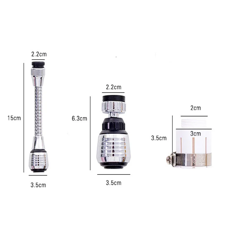 1-5PCS Kitchen Stainless Steel Faucet Showerhead Water-Saving Device Extended Rotating Splash Proof Showerhead Extender Aerator 6