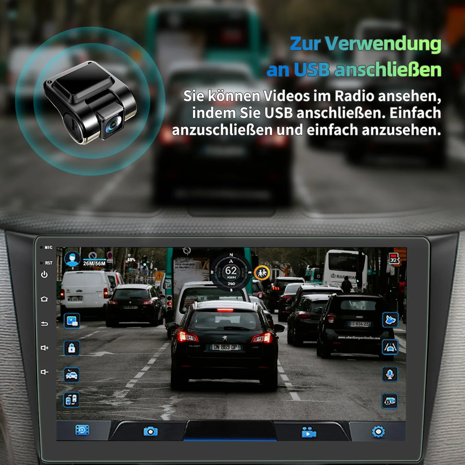 Universal Autoradio ESSGOO 7"/9"/10" 2 DIN Android15 6+128 GB Touchscreen Wireless CarPlay Android Auto GPS Navigation Bluetooth AM FM RDS WiFi QLED 4G LTE Lenkradsteuerung Mirror Link – Detail 20