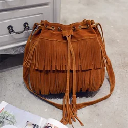 Retro Fringe Faux Suede Women's Tassel Crossbody Tote Bag (Brown)