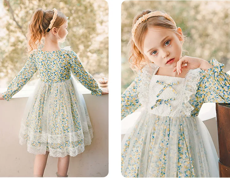 French Style Princess Dress Girl 2022 Spring Autumn Floral Lace Lolita Dress Kids Clothes Long Sleeve Girls Cute Party Clothing skirt dress for baby girl