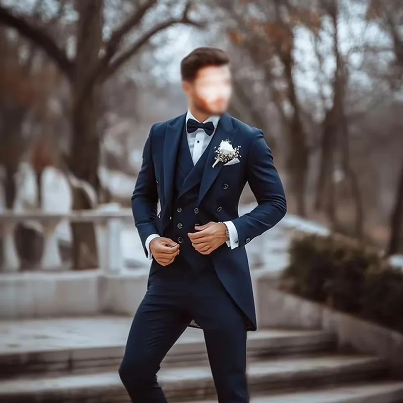 Men's 3 Piece Fashion Peak Lapel Single Breasted Tailcoat Party Wedding Groom Prom Suit (Jacket + Vest + Pants)