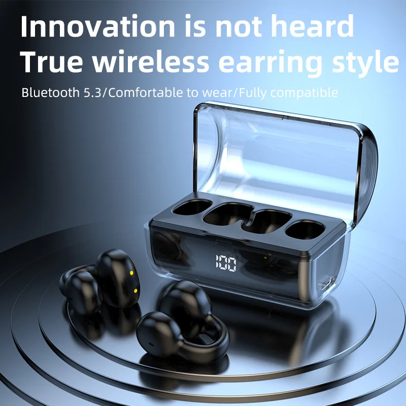 OWS Ear Clip Wireless Headphones Bluetooth 5.3 HiFi Stereo With Digital Display Long Battery Life Waterproof Smart Touch Control