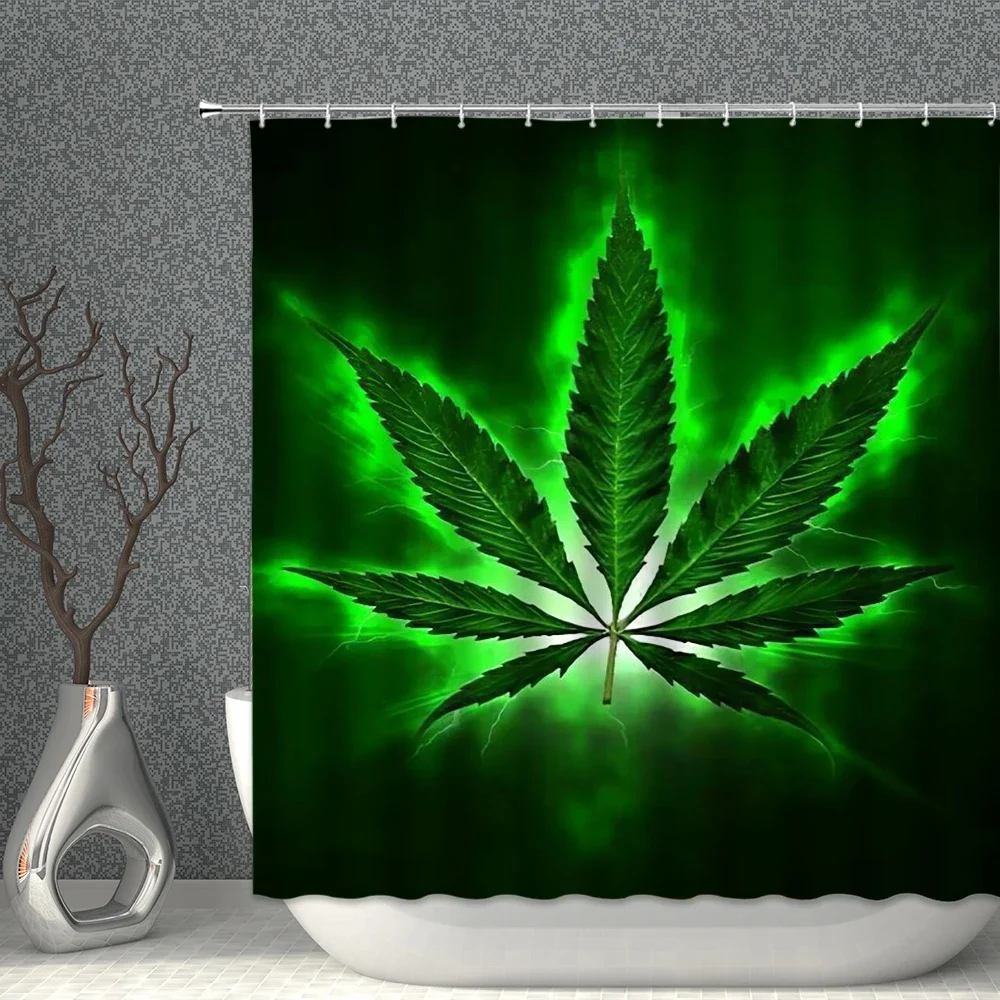 A Leaf Shower Curtain Waterproof Fabric Lily Flower Black Bath Curtains Set Maple leaves Bathroom Screen Bathtub Home Decor 3