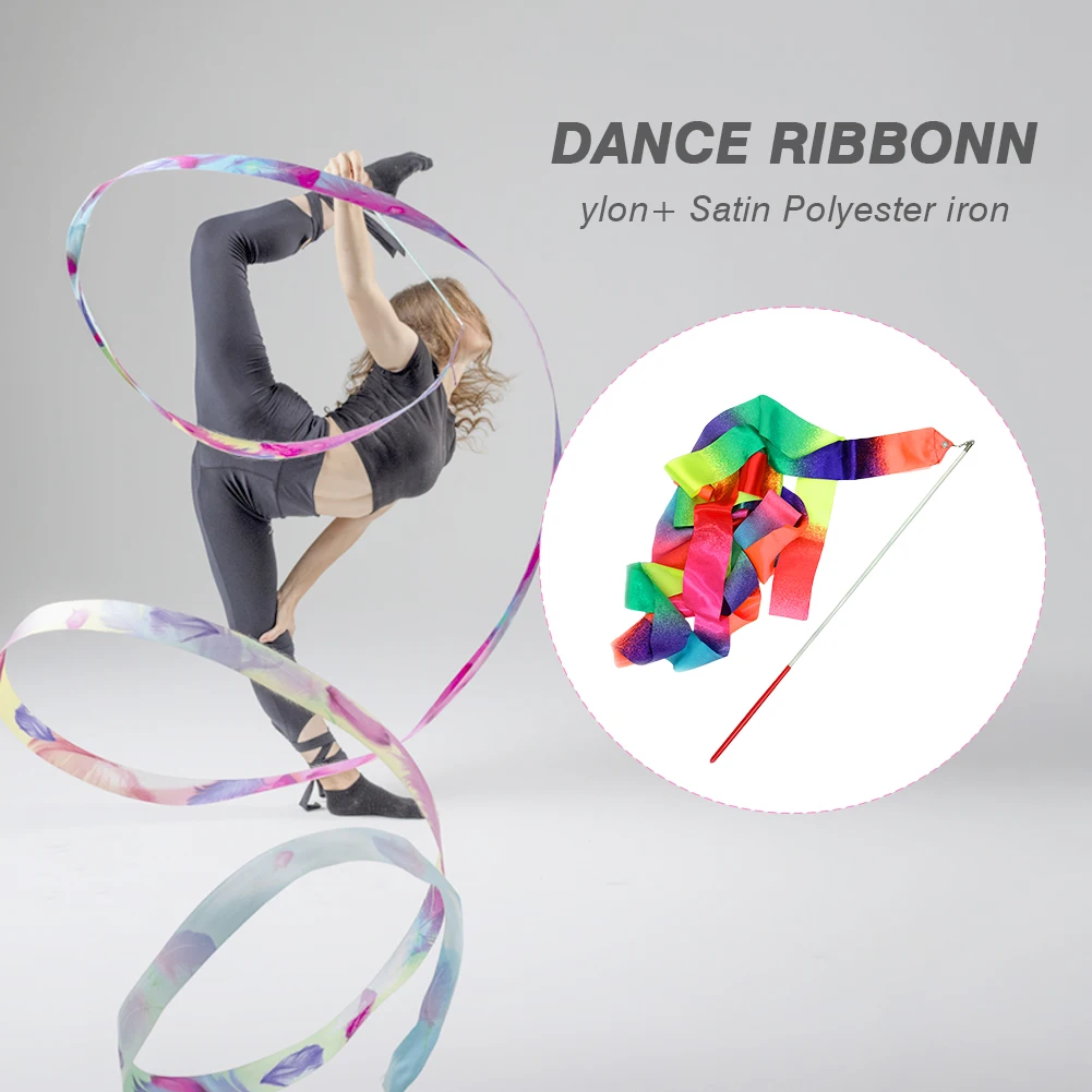 4M Gymnastics Streamer Baton Stick Twirling Dance Ribbons Rainbow Color Sparkling Performance Props for Children Art Dances