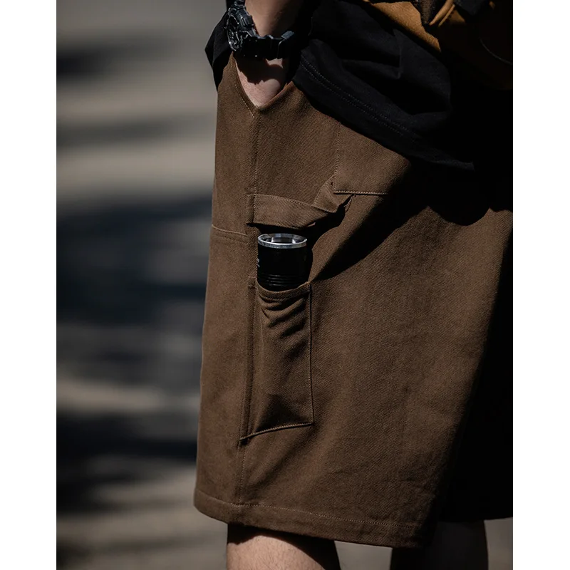 Male Shorts Cargo Shorts for Men Summer Clothes New Sports Running Loose Casual Pants Double Knee Patchwork Solid Retro Shorts