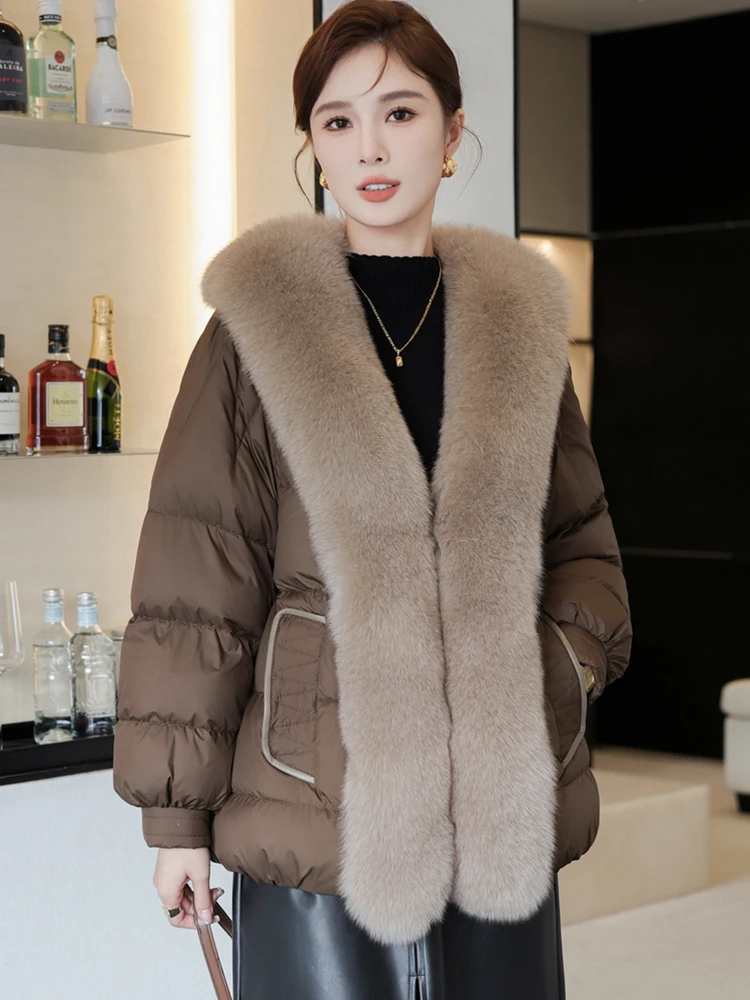 

2024 Winter Warm Goose Down Jackets Natural Real Fox Fur Collar Puffer Jackets Women Thick Female Streetwear Coats