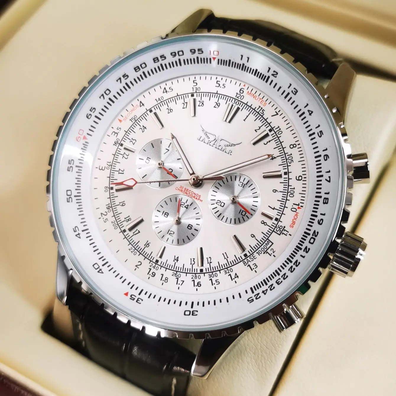 Luxury JARAGAR Pilot Automatic Men's Watch - Multifunction Mechanical Timepiece with Leather Strap