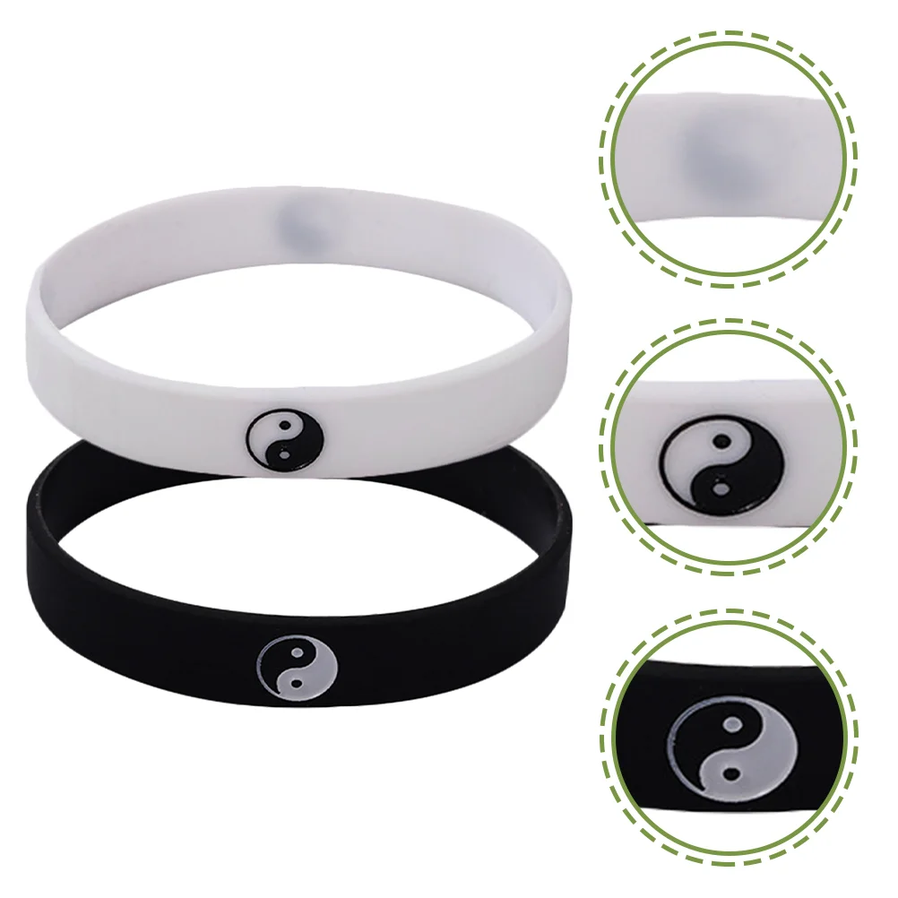 

2 Pcs Tai Chi Bracelet Men Rubber Wristbands Women Bracelets Yin Yang Silicone Straps Charm Silica Gel Man