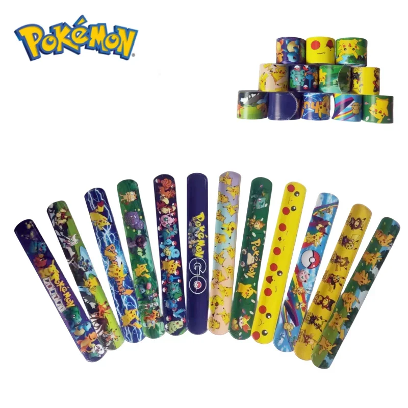 Pokemon Pikachu Wristbands Slap Snap Wrap Bracelet Anime Doll Characters Children Hand Ring Toys for Xmas Gift