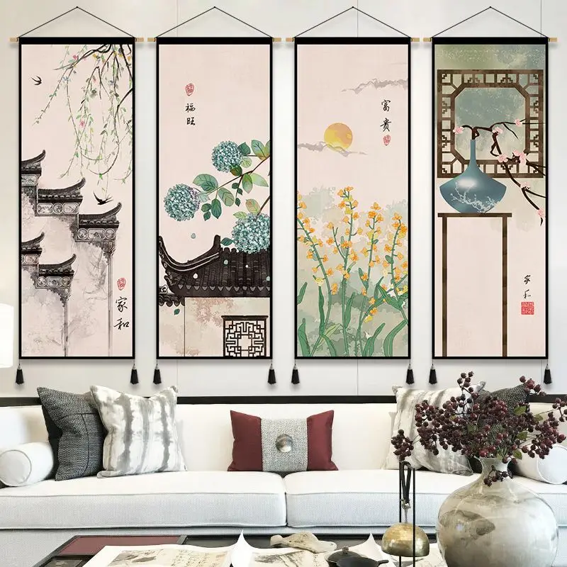 

Traditional Chinese Style Scroll Paintings Vintage Room Decor Aesthetic Picture Tapestry Wall Hanging Decoration Poster Wall Art