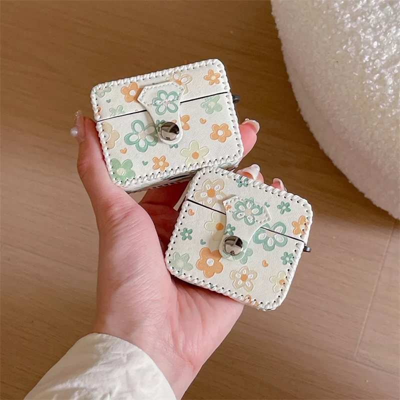

Cute Small Flower Leather Earphone Case For Apple Airpods Pro 2 3 Cover with Strap Silicone Headphone Charging Cases For Airpod3