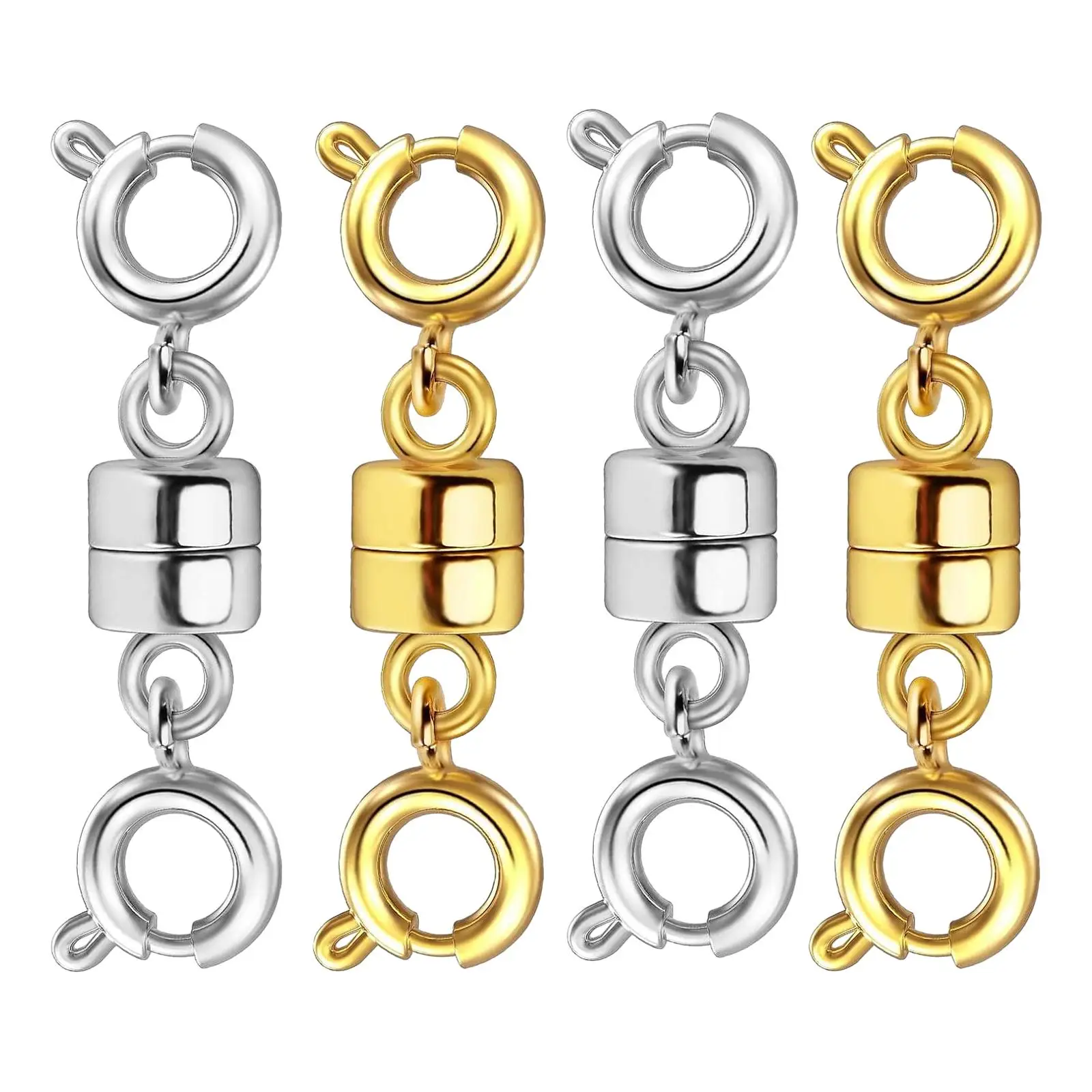 

4x Magnetic Necklace Clasps Closures Gold and Silver Trendy Smooth Surface Sturdy Chain DIY Connector Jewelry Clasps Converters