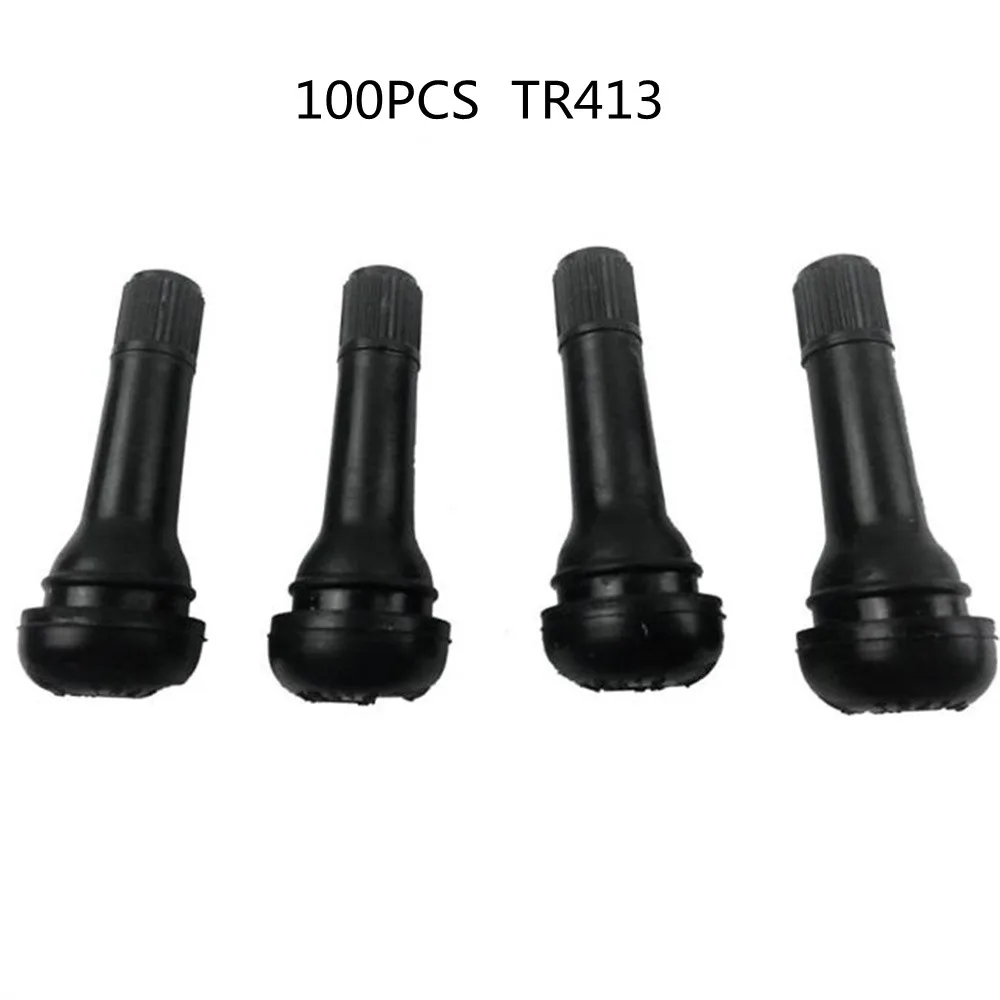 100pcs TR412/TR413/TR414 Snap In Short Black Rubber Valve Stems TR412 Tubeless Tire Tyre Valves for Car Motorcycle Parts