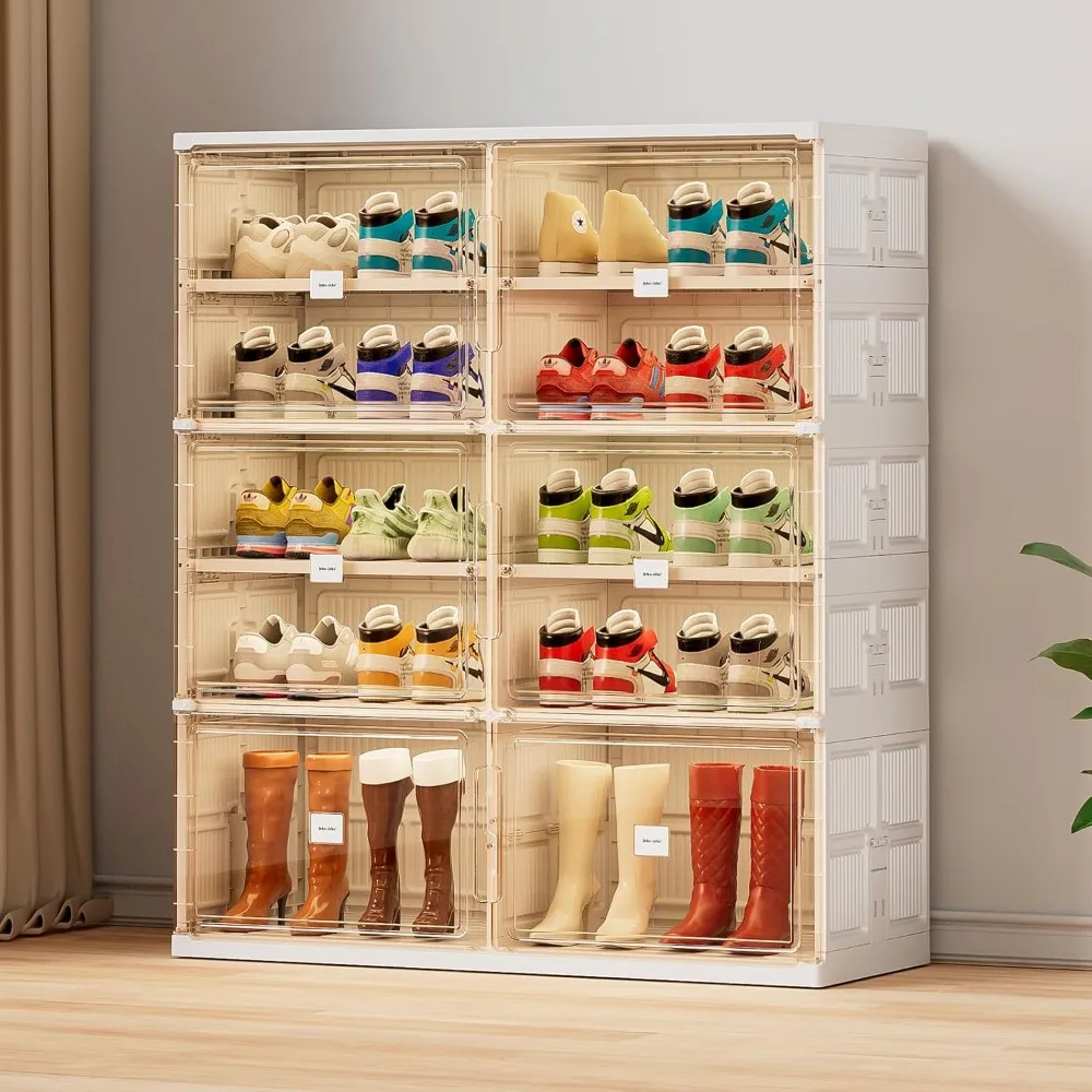 jeko&jeko 5 tiers foldable boot and shoe storage rack cabinet for closet entryway, large collapsible shoe organizer with magneti