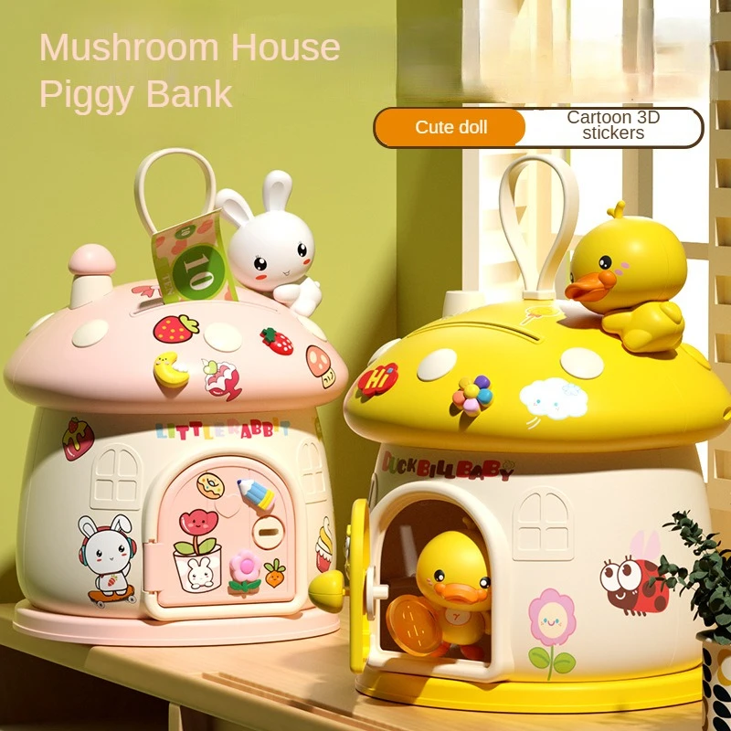 Children Cute Cartoon Mushroom Molding Piggy Bank 3D Stickers for Creative DIY Desktop Ornaments Key Protection Gifts for Kids