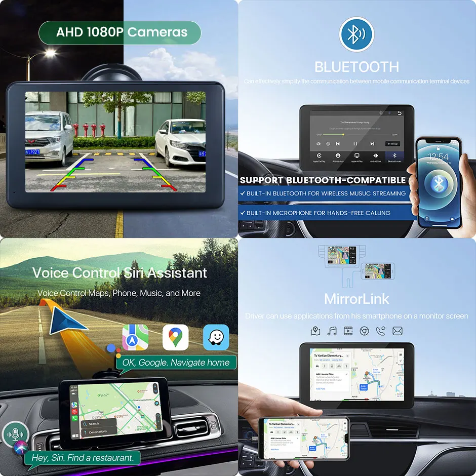 GreenYi WiFi  Apple Carplay ȵ̵ Auto 7 Ǯ HD ޴  Ƽ̵  (ĸ ī޶ )