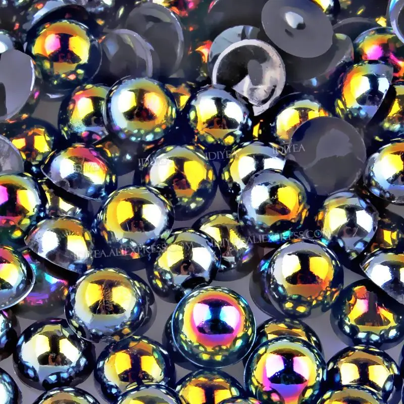 Jet Black Half Round Imitation Pearl Beads