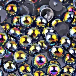 Jet Black Half Round Imitation Pearl Beads - 4mm 1000pcs (Black AB)