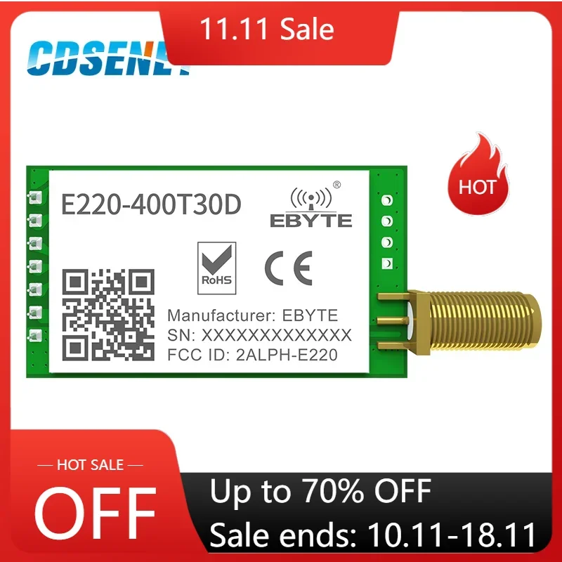 LLCC68 433/470MHz LoRa Wireless Module 30dBm 10km RSSI CDSENET E220-400T30D Wake-on-Air Communication Key Watchdog Transmission Wireless Module