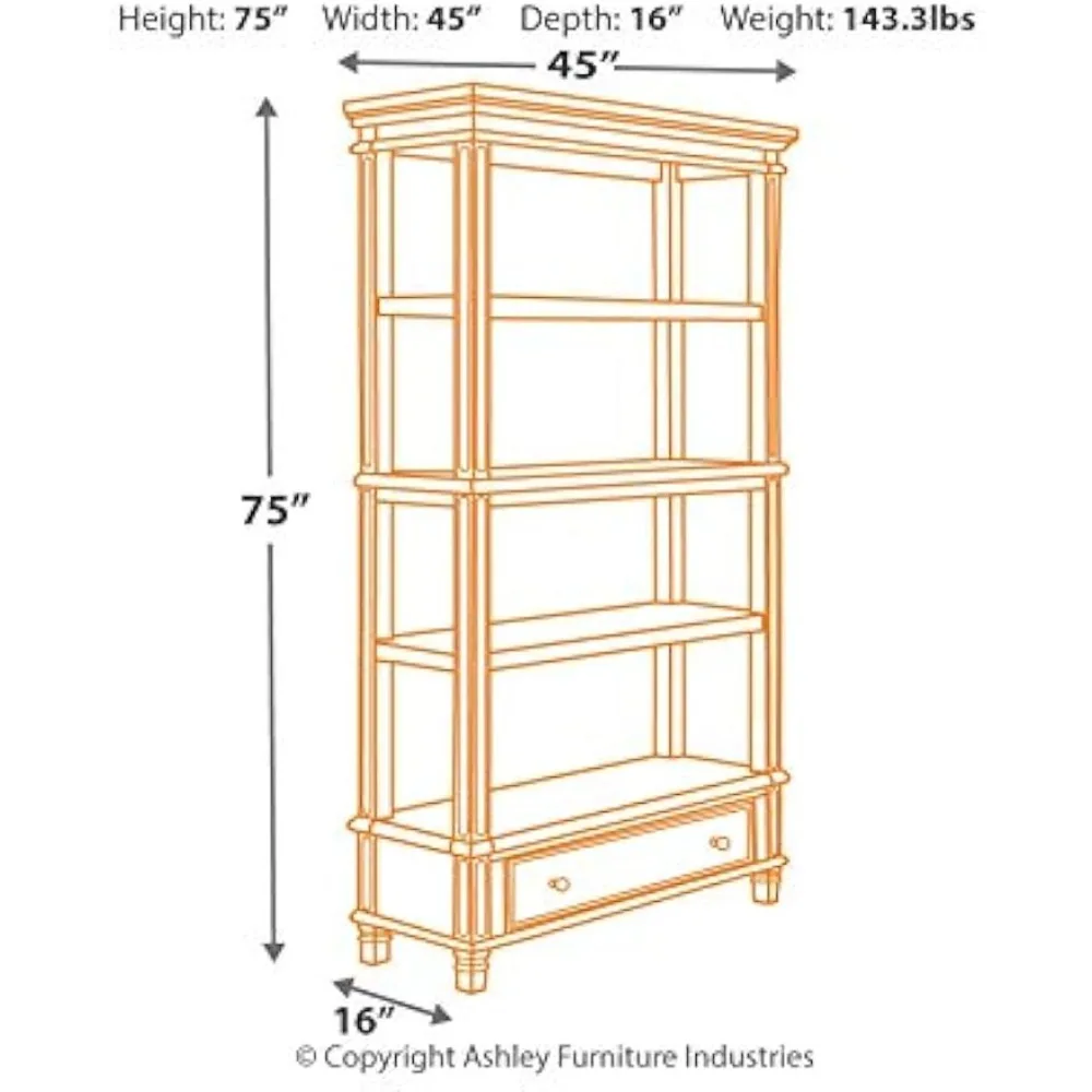 Stylish French Country Realyn Bookcase - 75" in Height, Chipped White Finish, and a Drawer for Added Storage 3