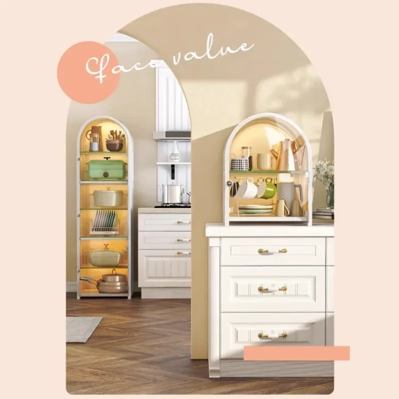Multi-functional Arched Storage Cabinets Kitchen Furniture Sideboards Floor-standing Multi-layer Pots and Bowls et Cabinet