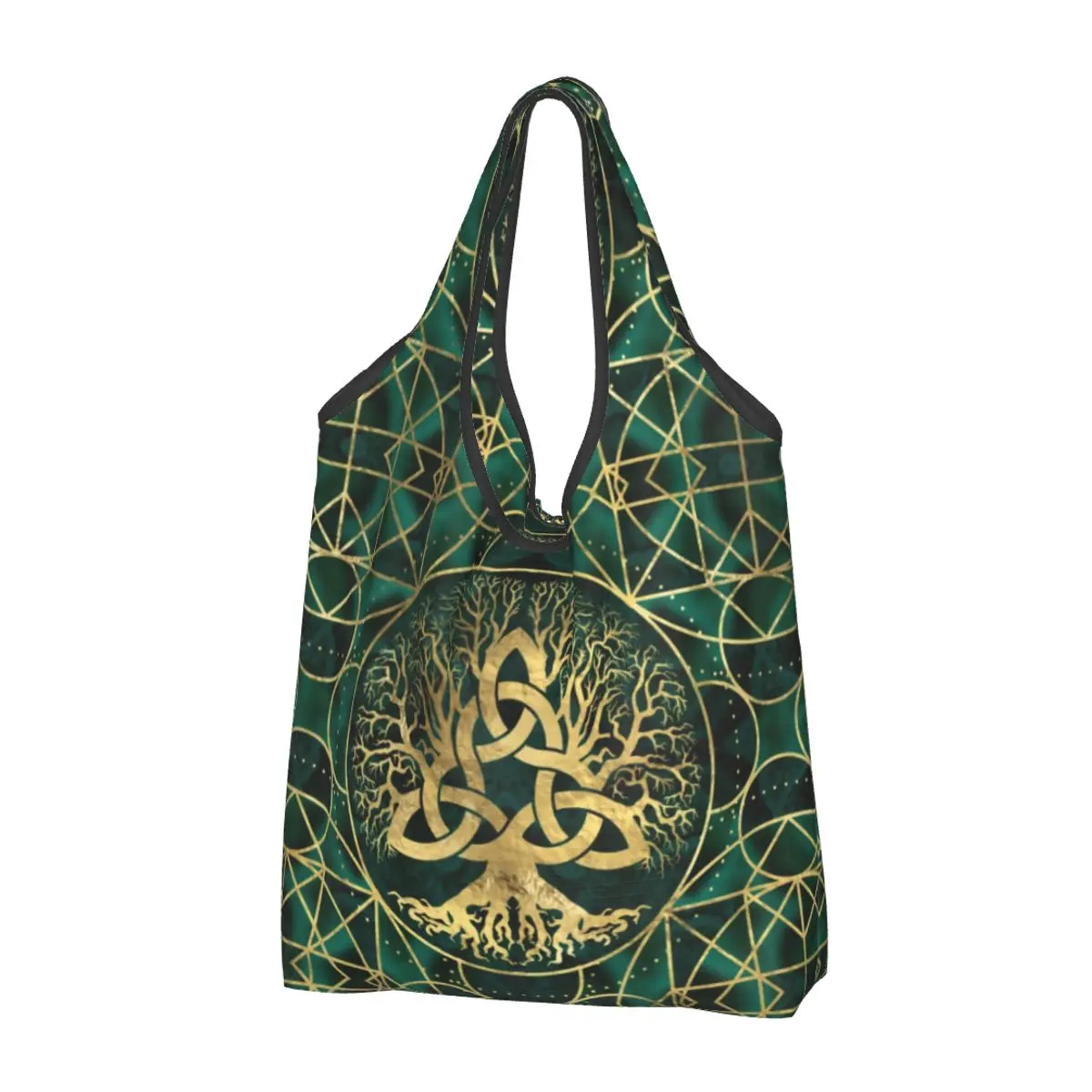 

Reusable Tree Of Life With Triquetra Shopping Bag Women Tote Bag Portable Vikings Groceries Shopper Bags